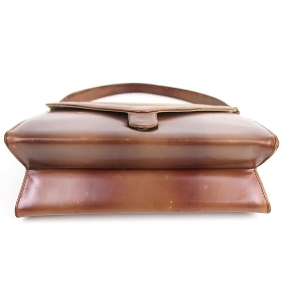 VINTAGE Sydney California BROWN GENUINE LEATHER FRAMED FLAP BAG HANDBAG SATCHEL - Picture 5 of 14